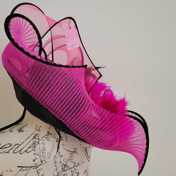 Paris Hand-Made Large Brim Ruffle Organza Hat | Elegant Royal Derby Wedding Hat main image 9